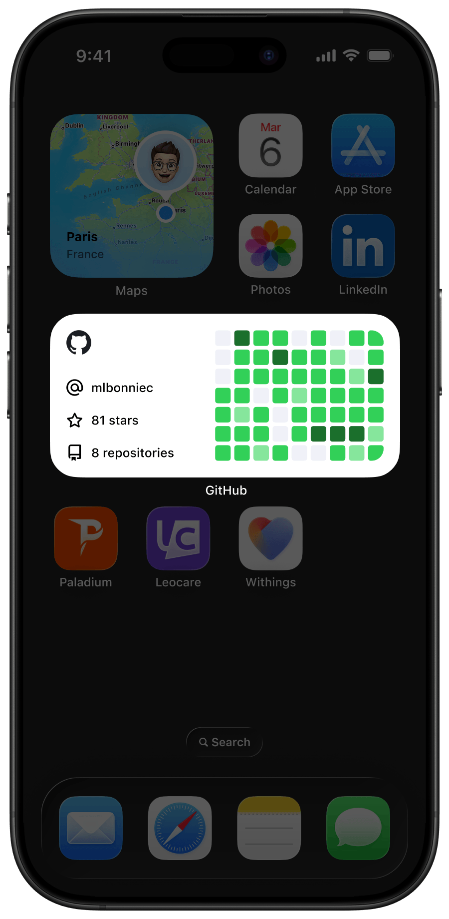 iPhone 16 Pro focused a GitHub widget