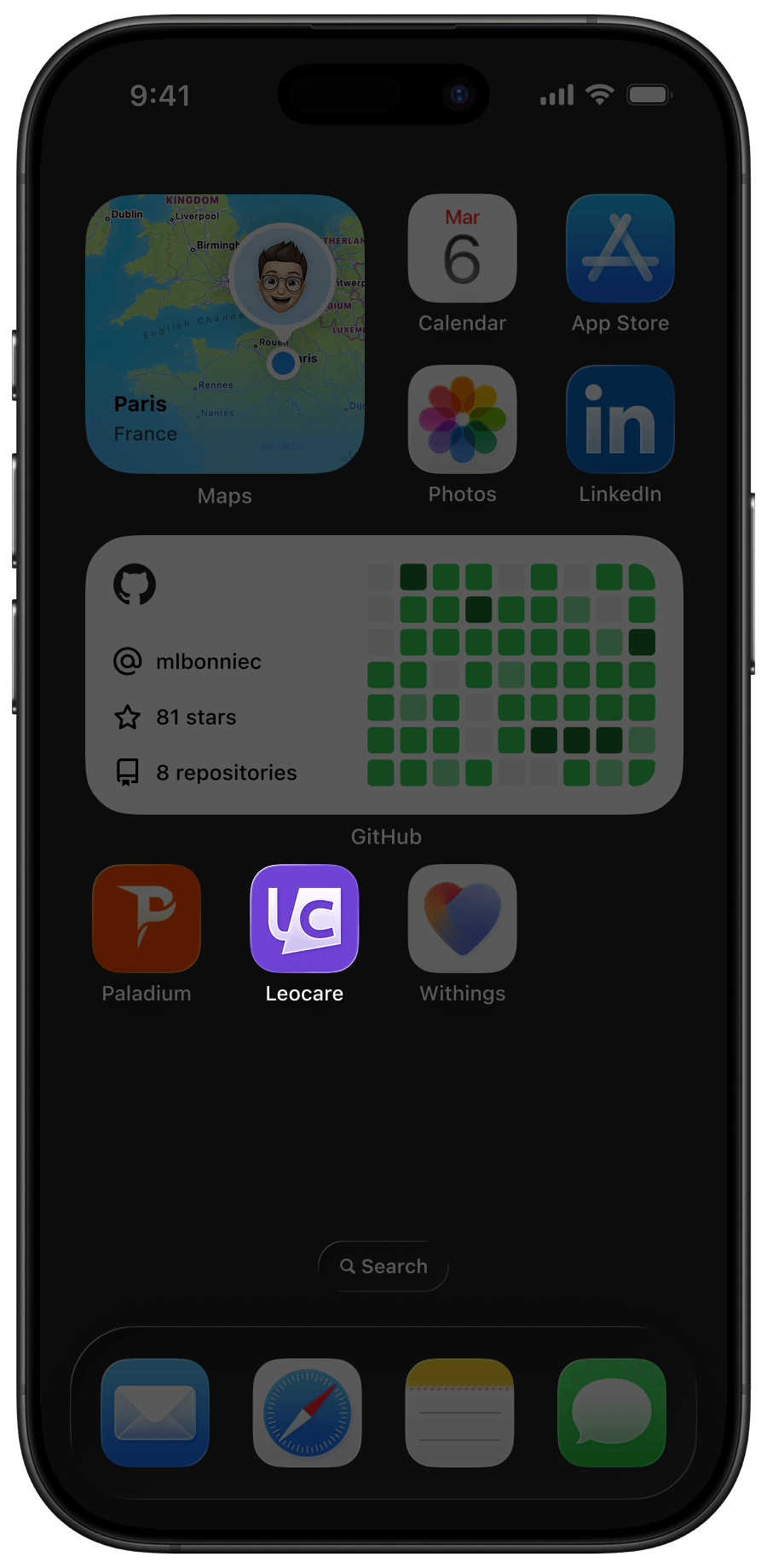 iPhone 16 Pro focused on a Leocare application icon