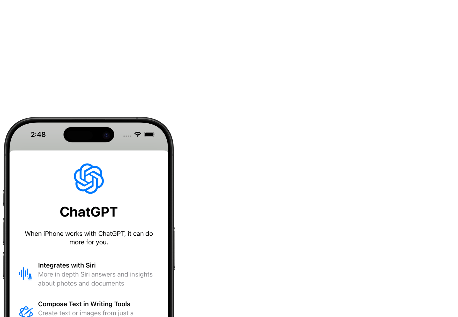 Mockup of the ChatGPT On Boarding View on an iPhone
